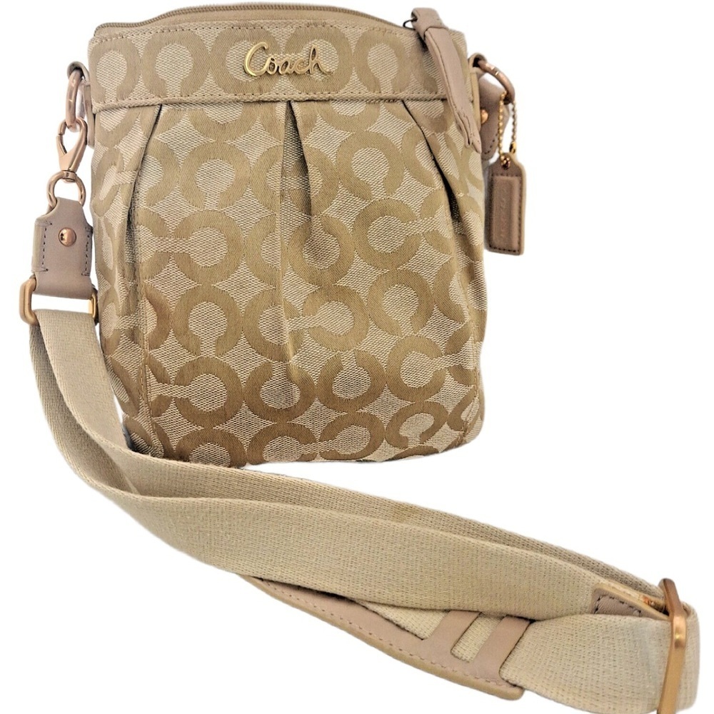 Coach Signature Monogram Beige & Gold Canvas Crossbody